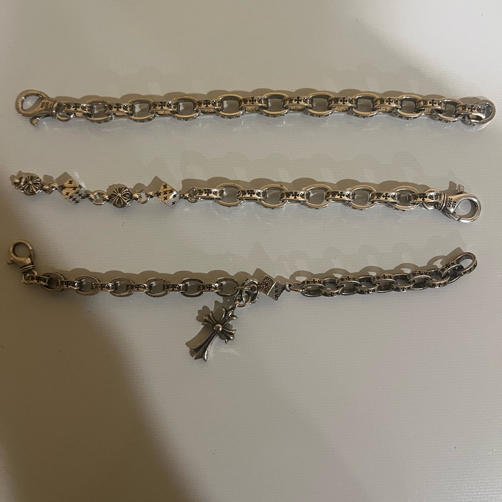 Chrome Hearts Sterling Silver Link Bracelets with Cross Charm (Silver)